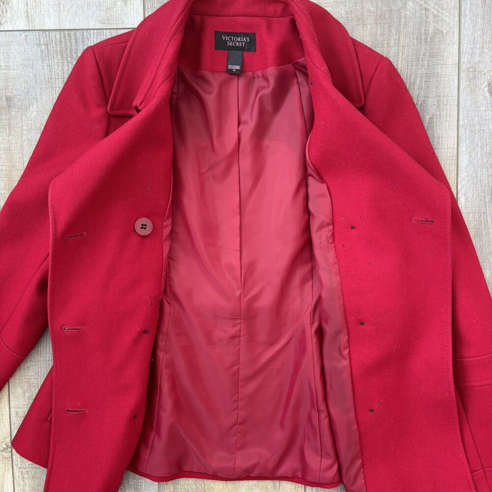 Victoria’s Secret Womens Red Pea Coat Size 12 Wool Blend Double Breasted Classic - Picture 4 of 15